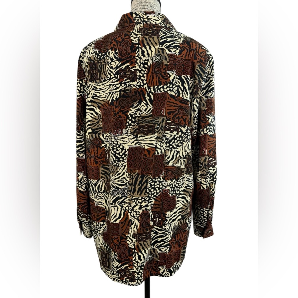 Michele Leslie California VINTAGE 90s Safari Patchwork Button-Down Blouse Size M - Picture 6 of 10